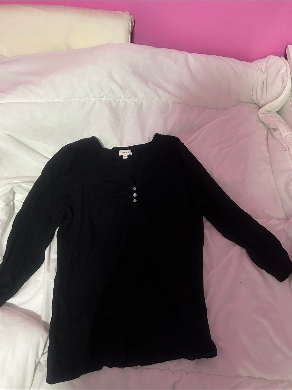 Liz Claiborne Black Long-Sleeve Henley Top with Button Detail
